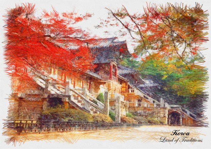  Elizabet Calderin from Puerto Rico won the postcard category, drawing the main building of Bulguksa Temple in Gyeongju during the autumn. 