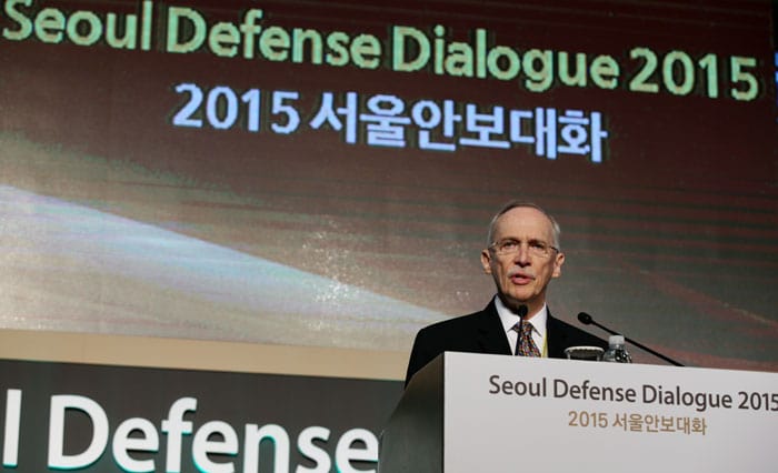 Edmund Mulet, assistant secretary-general for peacekeeping operations at the U.N., addresses the opening ceremony of the Seoul Defense Dialogue 2015 on Sept. 10.
