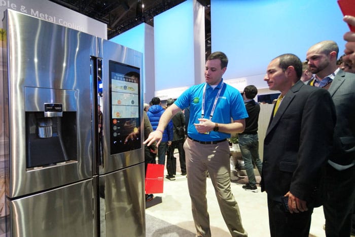 Samsung’s Family Hub Refrigerator allows users to check the temperature, humidity and expiry dates of their food. They can also check what’s inside the fridge using their smartphones.