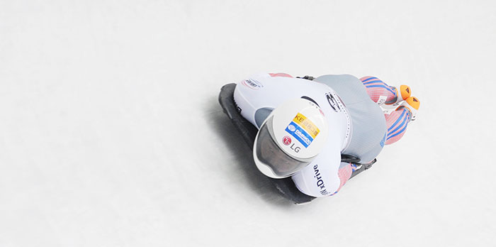 Skeleton racer Yun Sung-bin rockets downward during a race at the ISFBF. Yun won the silver medal at the ISBF for the first time.