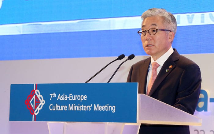 Minister of Culture, Sports and Tourism Kim Jongdeok urges Asia and Europe to bolster cooperation on innovation, during the opening ceremony of the seventh Asia-Europe Culture Ministers' Meeting on June 23 in Gwangju.