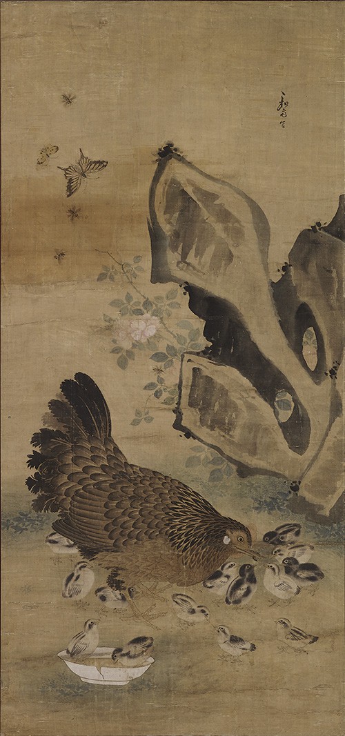 'A Painting of a Hen and Chicks' by Byeon Sang-byeok, a Joseon-era painter who was active in the mid-18th century, depicts the 'benevolence' (인, 仁) of the animals by showing how they share their food with their peers.