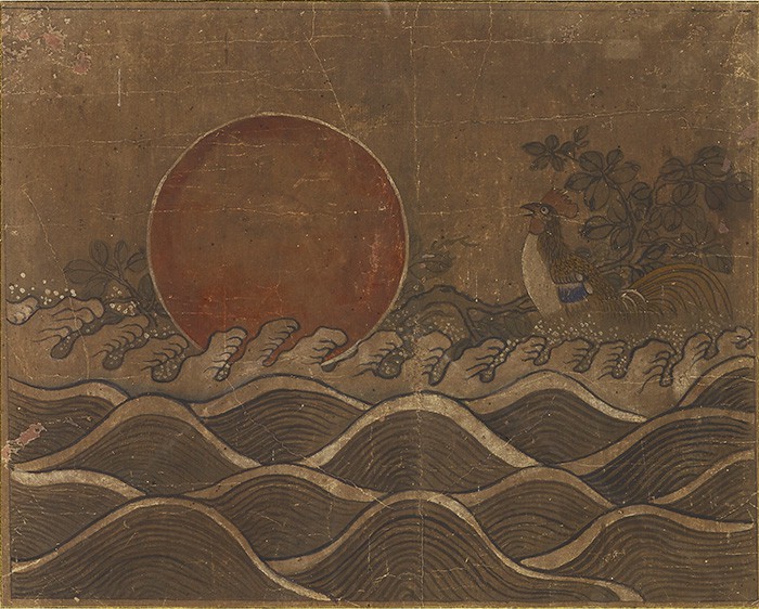 'Painting on the Crowing of a Rooster' (계명도, 鷄鳴圖) depicts the rising sun with a rooster. Chickens were considered auspicious beings.