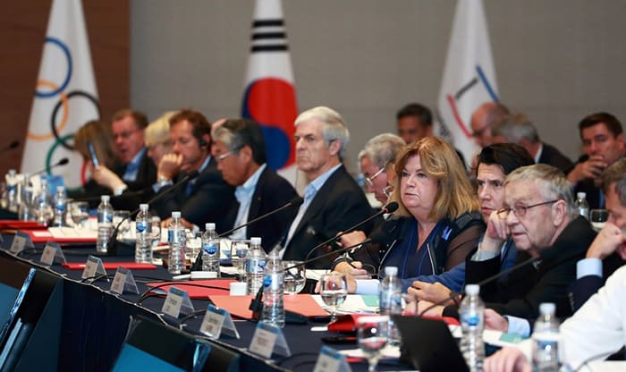 The chair of the International Olympic Committee’s (IOC) Coordination Commission, Gunilla Lindberg, announces the results of a recent evaluation of next year's Winter Olympics sites during the ninth meeting of the IOC Coordination Commission, held at the Alpensia Convention Center in Pyeongchang, Gangwon-do Province, on Aug. 31.