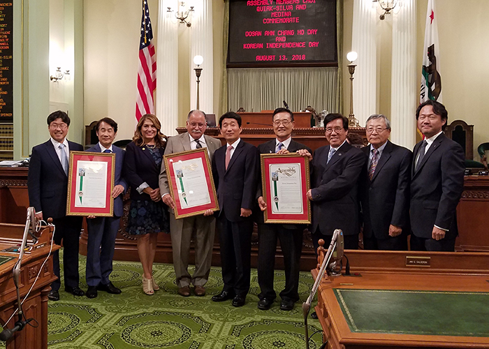 California State Assembly members and officials from the Korean consulate in Los Angeles pose for a photo in LA on Aug. 13. (Consulate general of the Republic of Korea in Los Angeles)