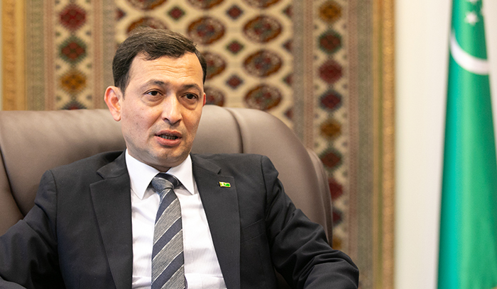 Turkmen Ambassador to Korea Myrat Mamedaliyev on March 11 gives an interview at the Turkmen Embassy in Seoul’s Yongsan-gu District.