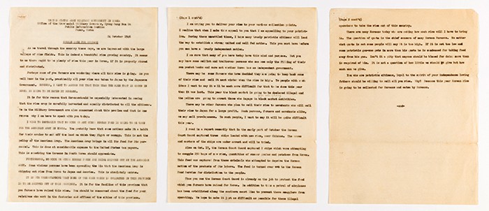 Newly donated documents show the U.S. Army Military Government’s rice policy, in which it vowed to carry out fair collection and distribution of rice after Korea’s liberation in 1945. These documents were prepared by the public relations department at the Gyeongsangnam-do provincial offices.